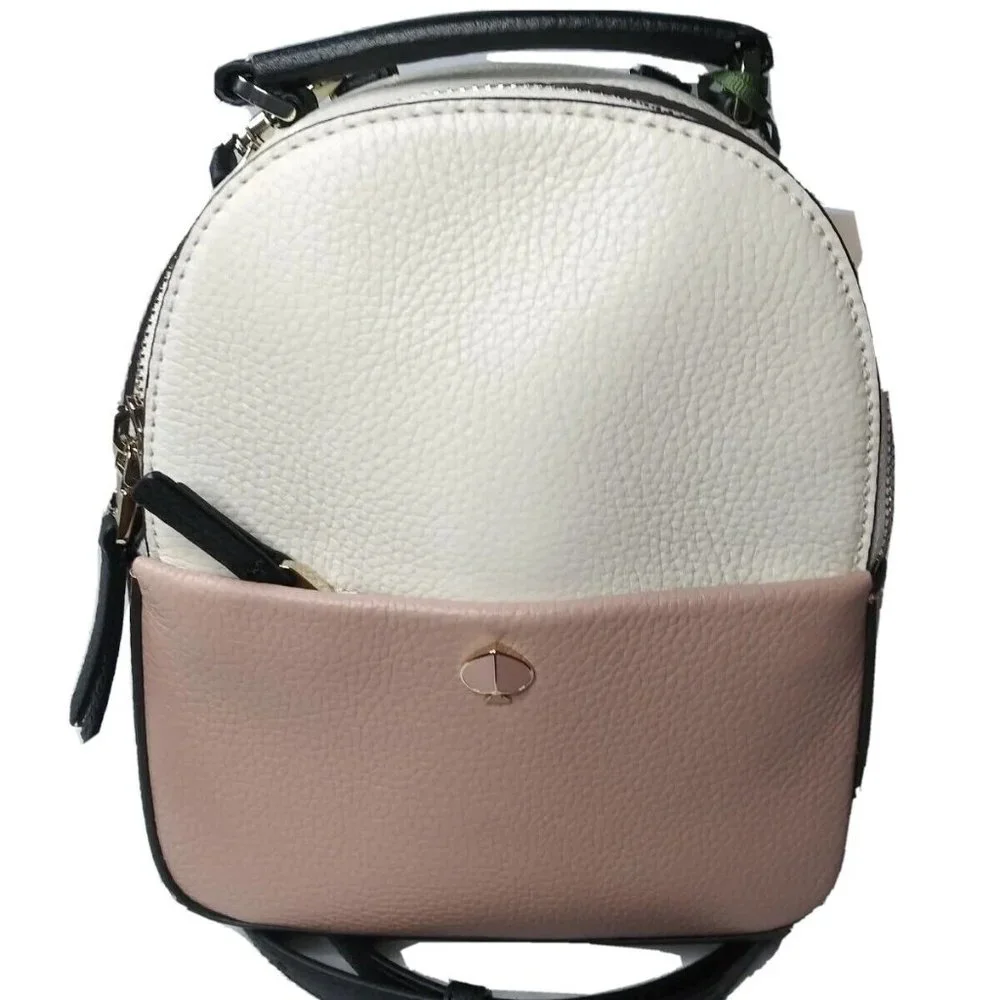 Kate Spade Polly MINI Convertible Backpack Peach~White Leather Purse SMALL - Picture 2 of 8